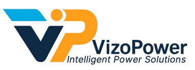Vizopower logo with blue and orange design and tagline Intelligent Power Solutions.