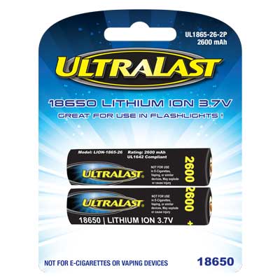UltraLast 3.7V 18650 Rechargeable Battery - 2 Pack