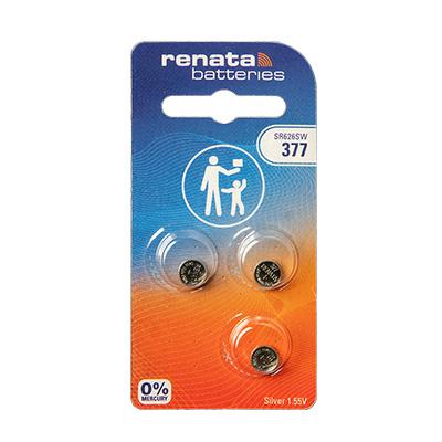 Renata 377 1.55V Silver Oxide Watch Batteries - 3-Pack