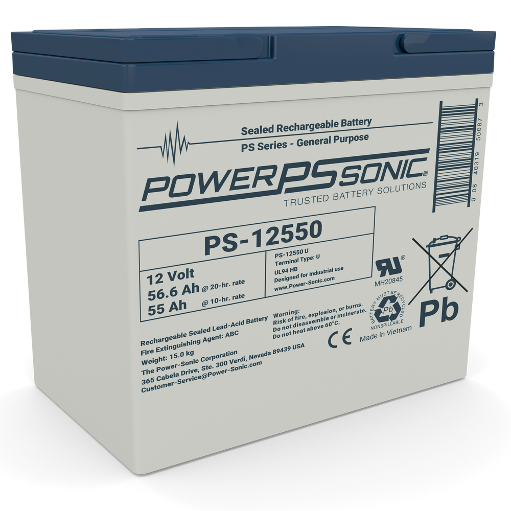 Power-Sonic PS-12550 12V 55Ah Rechargeable Sealed Lead Acid Battery