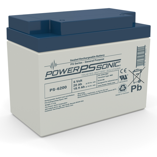 Power-Sonic PS-6200 6V 20Ah General Purpose Rechargeable SLA Battery