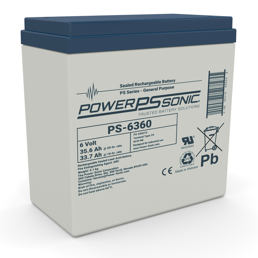 Power Sonic PS-6360 6V 36Ah Rechargeable Sealed Lead Acid Battery