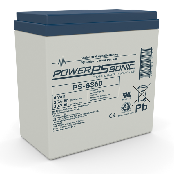 Power Sonic PS-6360 6V 36Ah Rechargeable Sealed Lead Acid Battery