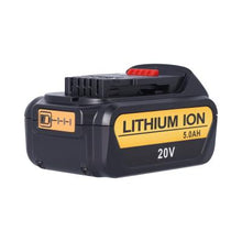 Angled view of 20V 5.0Ah lithium‑ion battery replacement for DEWALT 20V MAX DCB205 showing release button and casing