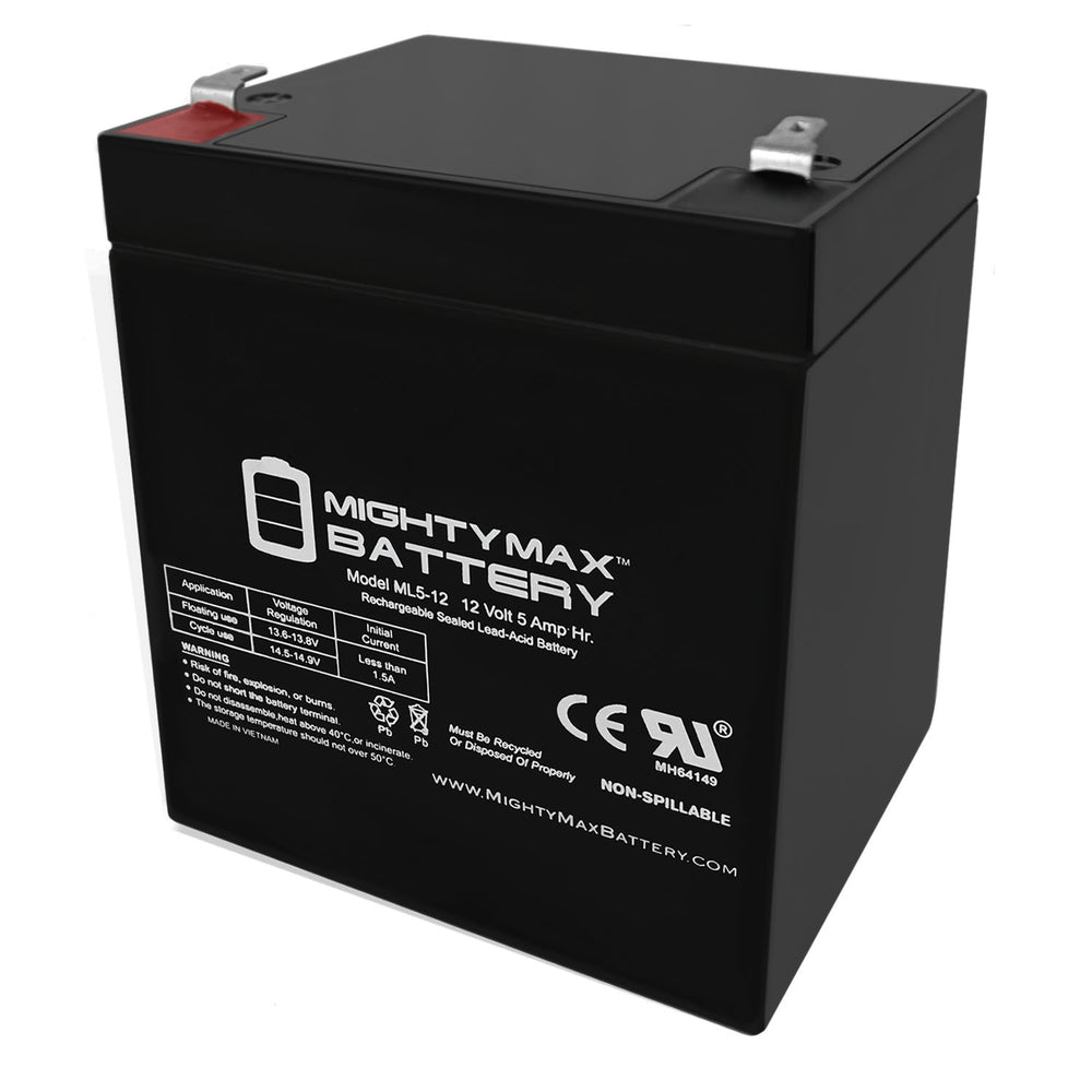 Mighty Max ML5-12 12V 5Ah F1 Terminal Rechargeable SLA AGM Battery