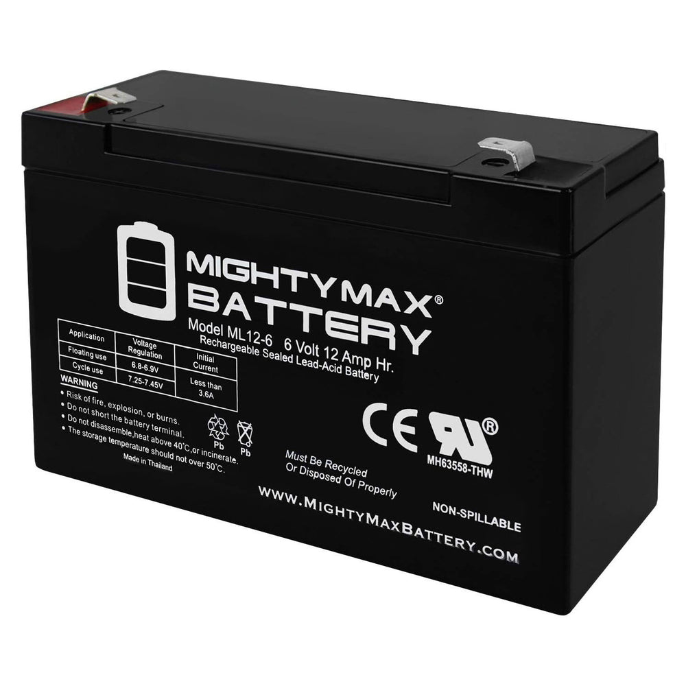 Mighty Max ML12-6F2 6V 12Ah F2 Terminal Rechargeable SLA AGM Battery