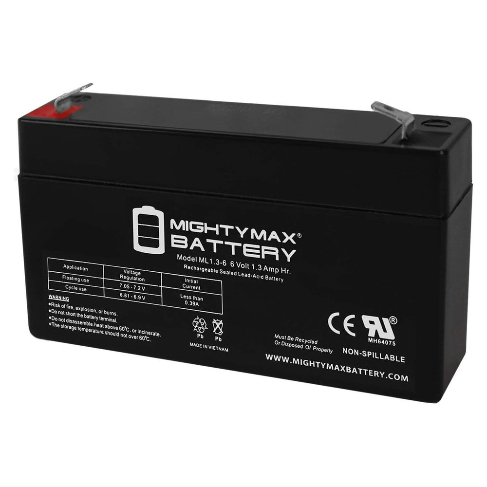Mighty Max ML1.3-6 6V 1.3Ah F1 Terminal Rechargeable SLA AGM Battery