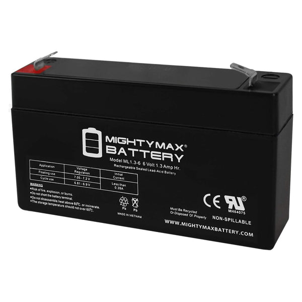 Mighty Max ML1.3-6 6V 1.3Ah F1 Terminal Rechargeable SLA AGM Battery