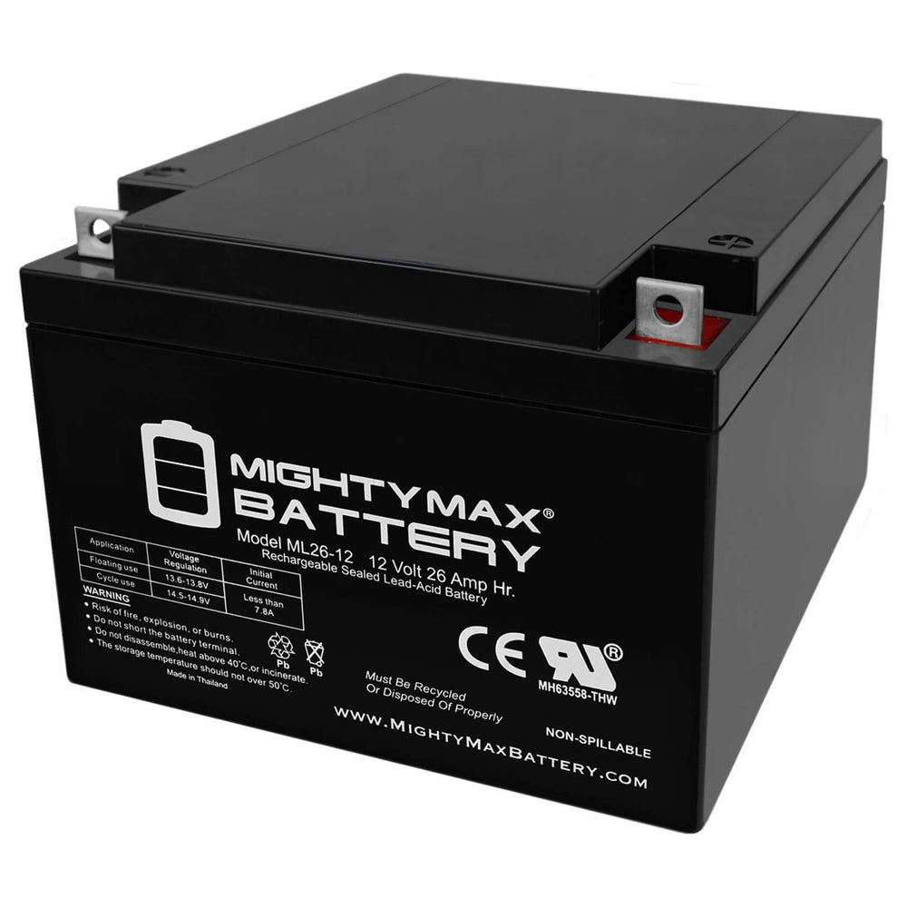 Mighty Max ML26-12 12V 26Ah T3 Terminal Rechargeable SLA AGM Battery