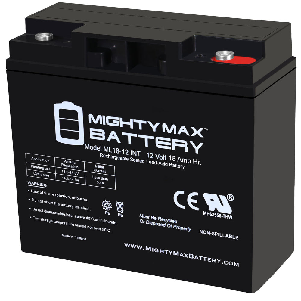 Mighty Max ML18-12INT 12V 18Ah Internal Thread Terminal Rechargeable SLA AGM Battery