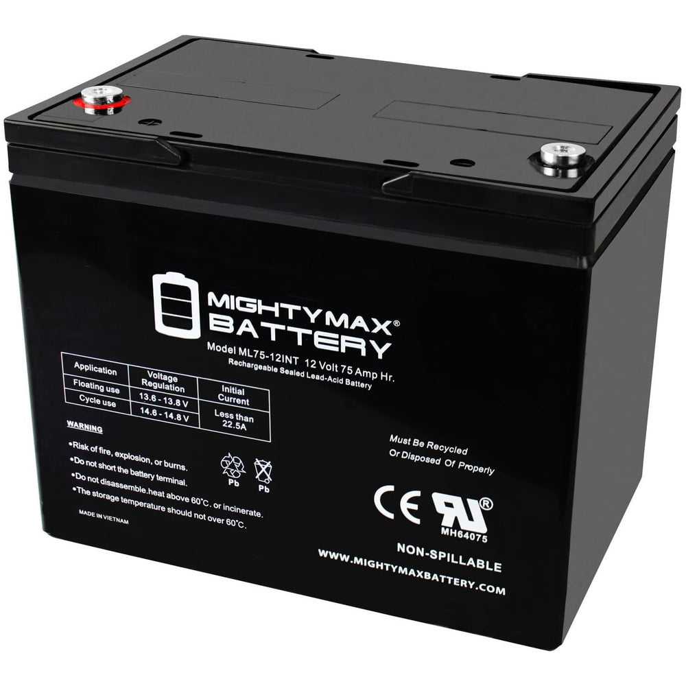 Mighty Max ML75-12INT 12V 75Ah Internal Thread Terminal Rechargeable SLA AGM Battery