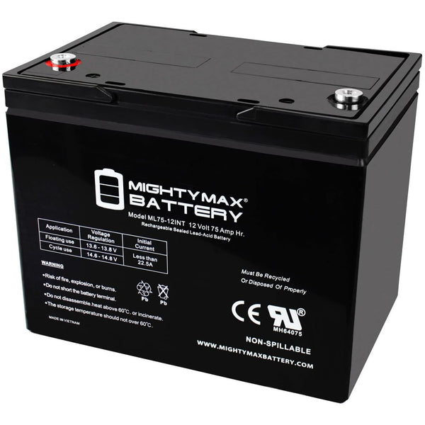 Mighty Max ML75-12INT 12V 75Ah Internal Thread Terminal Rechargeable SLA AGM Battery