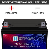 Mighty Max ML-U1-CCAHR 12V 320 CCA Nut and Bolt Terminal Rechargeable SLA AGM Battery