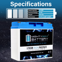 Mighty Max ML18-12LI 12V 18Ah LiFePO4 Deep Cycle Battery