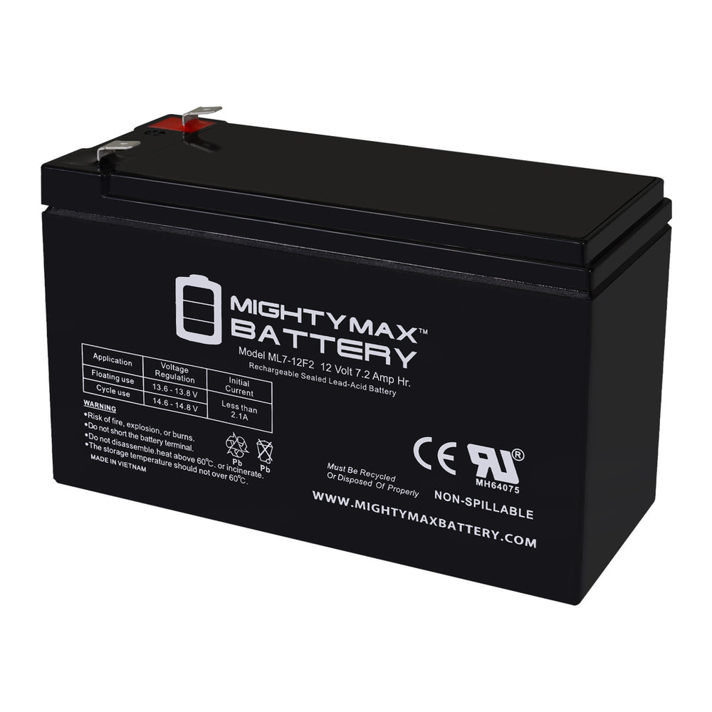 Mighty Max ML7-12F2 12V 7.2Ah F2 Terminal Rechargeable SLA AGM Battery