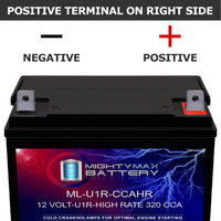 Mighty Max ML-U1R-CCAHR 12V 320 CCA Nut and Bolt Terminal Rechargeable SLA AGM Battery
