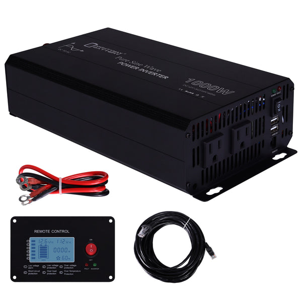 Mighty Max ML-1000PSW 1000 Watt 12V Pure Sine Wave Inverter with Wired LCD Remote Control