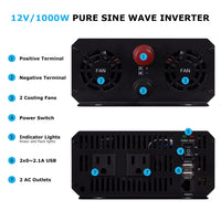 Mighty Max ML-1000PSW 1000 Watt 12V Pure Sine Wave Inverter with Wired LCD Remote Control