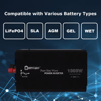 Mighty Max ML-1000PSW 1000 Watt 12V Pure Sine Wave Inverter with Wired LCD Remote Control