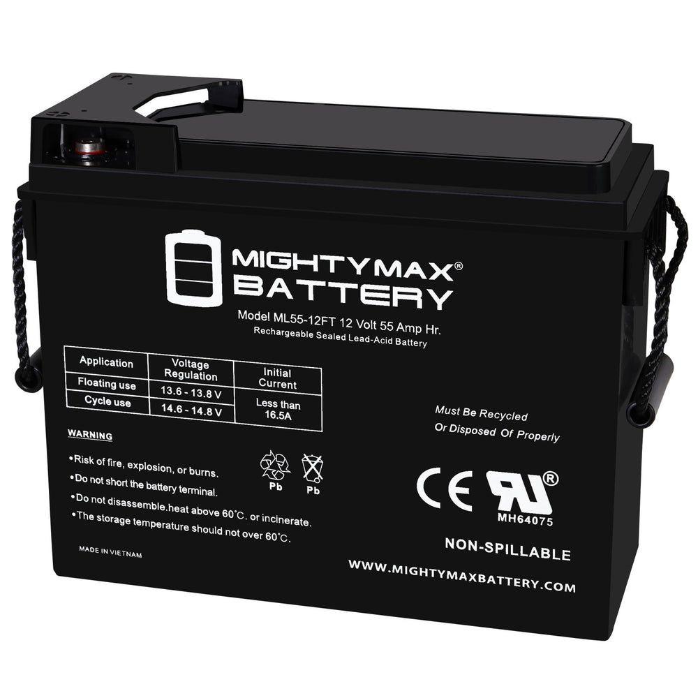 Mighty Max ML55-12FT 12V 55Ah Front Terminal Rechargeable SLA AGM Battery