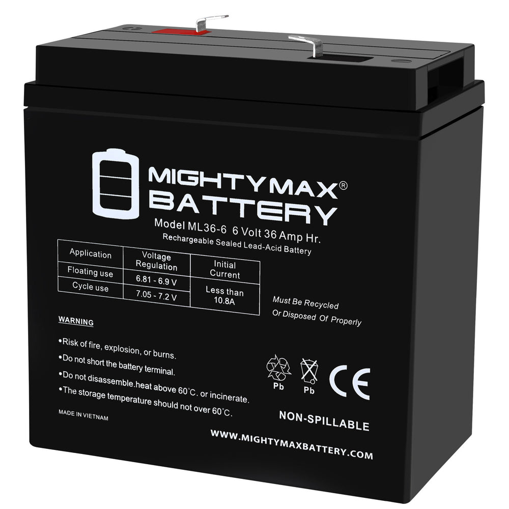 Mighty Max ML36-6 6V 36Ah F2 Terminal Rechargeable SLA AGM Battery