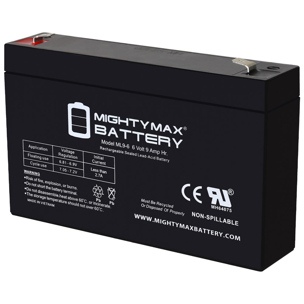 Mighty Max ML9-6 6V 9Ah F2 Terminal Rechargeable SLA AGM Battery
