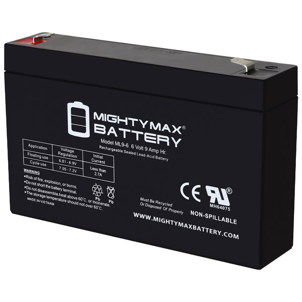 Mighty Max ML9-6 6V 9Ah F2 Terminal Rechargeable SLA AGM Battery