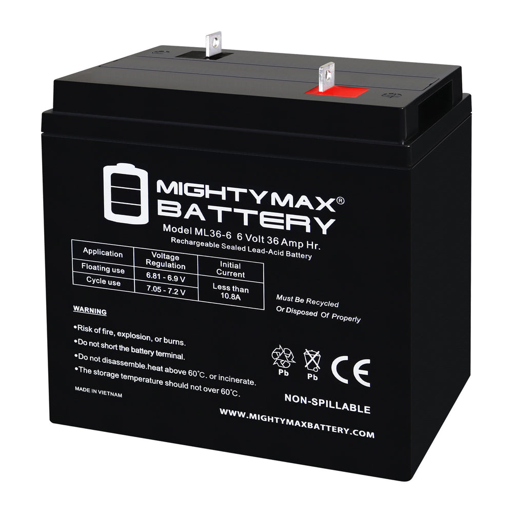 Mighty Max ML36-6NB 6V 36Ah Nut and Bolt Terminal Rechargeable SLA AGM Battery