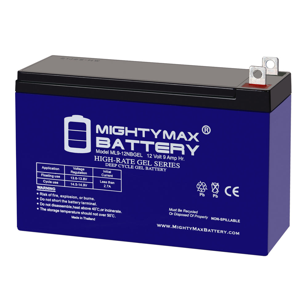 Mighty Max ML9-12NBGEL 12V 9Ah Nut and Bolt Terminal Rechargeable GEL Battery