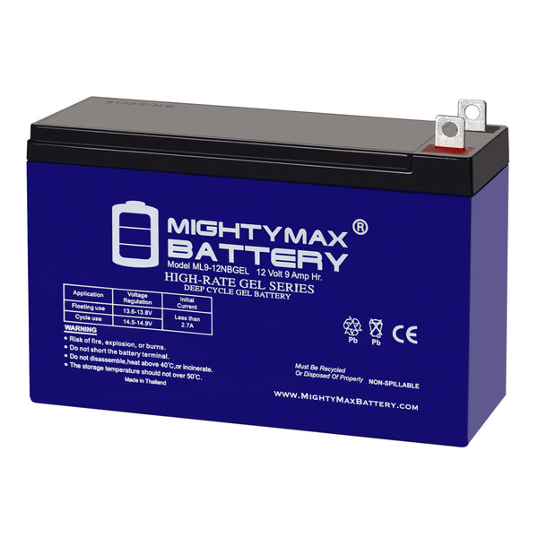 Mighty Max ML9-12NBGEL 12V 9Ah Nut and Bolt Terminal Rechargeable GEL Battery