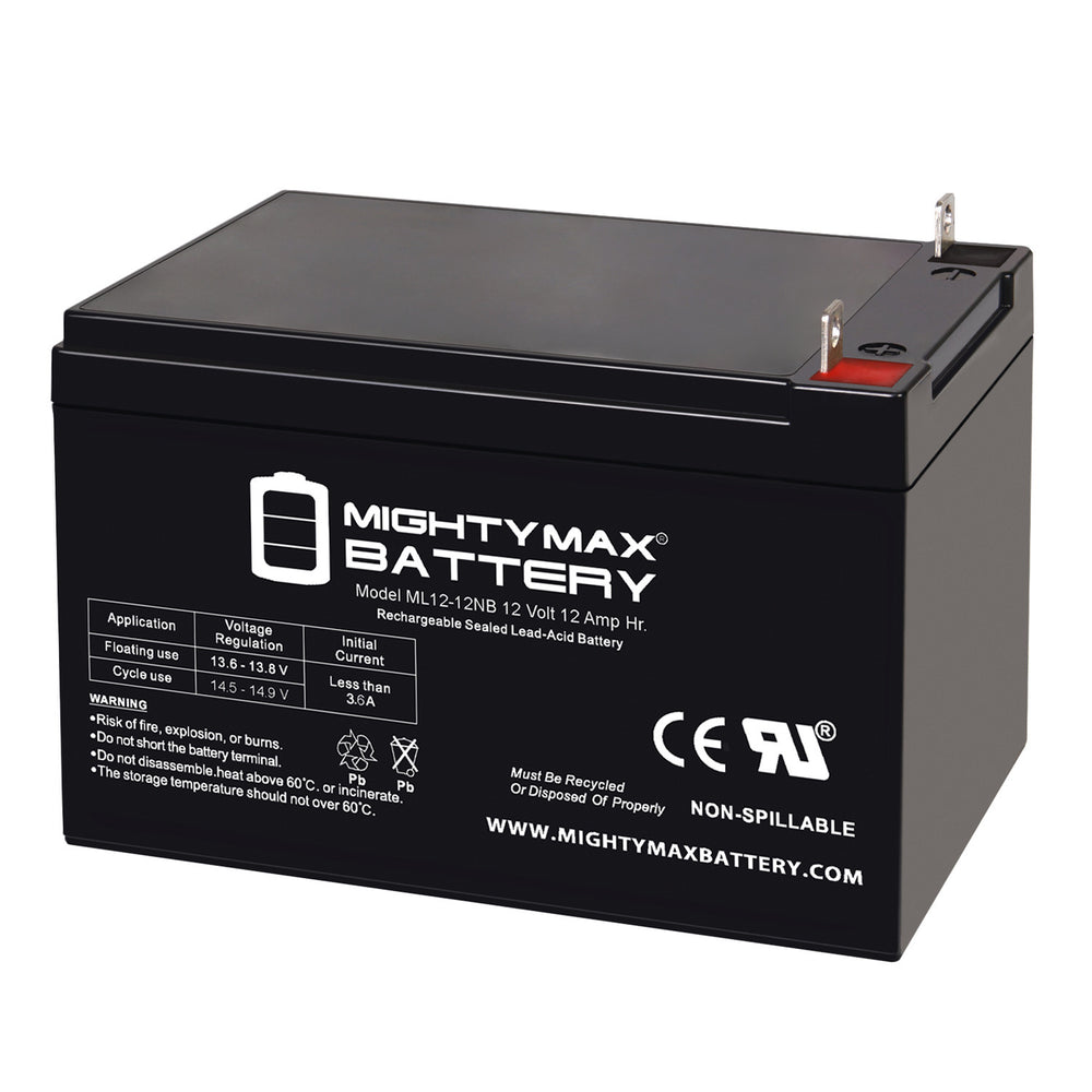 Mighty Max ML12-12NB 12V 12Ah NB Terminal Rechargeable SLA AGM Battery