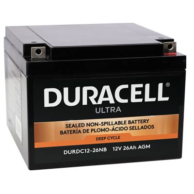 Duracell Ultra 12V 26AH Deep Cycle AGM Sealed Lead Acid (SLA) Battery with M6 Nut and Bolt Terminals