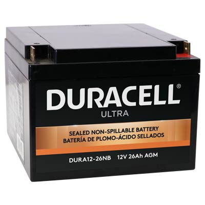 Duracell Ultra 12V 26AH General Purpose AGM Sealed Lead Acid Battery with M5 Nut and Bolt Terminals