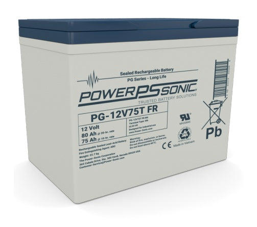 Power Sonic PG-12V75T M6 FR 12V 80Ah Flame Retardant ABS Battery