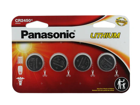 Panasonic CR2450 620mAh 3V Lithium Primary (LiMnO2) Coin Cell Watch Battery - 4 Piece Carded Packaging
