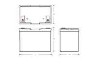 Technical drawing of Power‑Sonic DCG12‑50 12V 50Ah sealed deep cycle gel battery