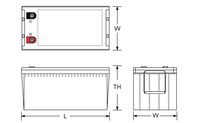Technical drawing of power-sonic-pdc-122000-12v-200ah-agm-deep-cycle-battery