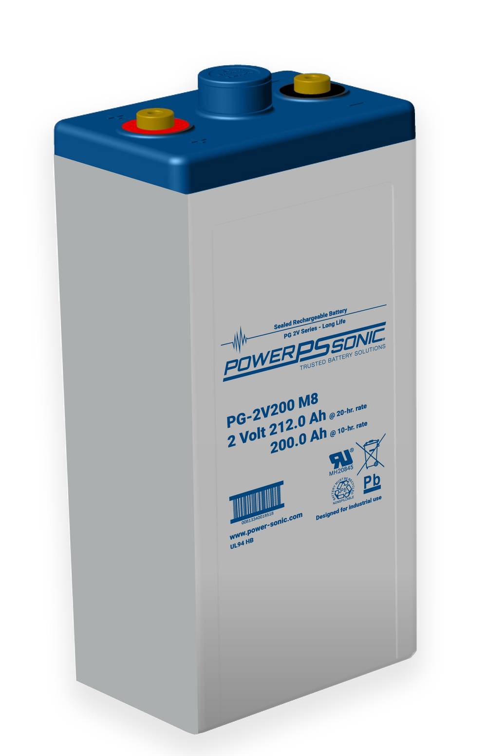 Power Sonic PG-2V200 2V 200Ah Long Life AGM Rechargeable Battery