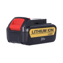 Angled view of Nuon 20V 4.0Ah lithium‑ion battery replacement for DEWALT 20V MAX DCB240 showing release button and casing