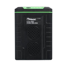 Angled view of Nuon 80V 2.5Ah lithium‑ion battery replacement for Greenworks GBA80200 showing release button and casing