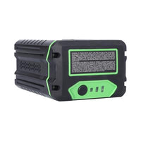 view of Nuon 80V 2.5Ah lithium‑ion battery replacement for Greenworks GBA80200 with specifications and safety details