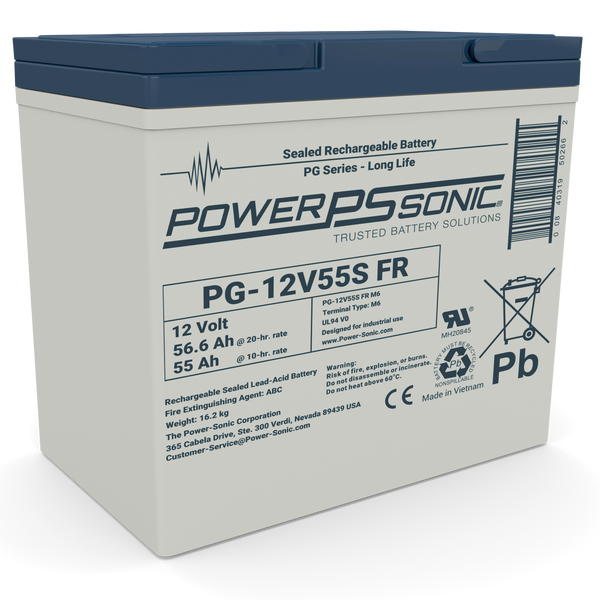 Power-Sonic 12V 55Ah Long Life AGM Rechargeable Backup Battery
