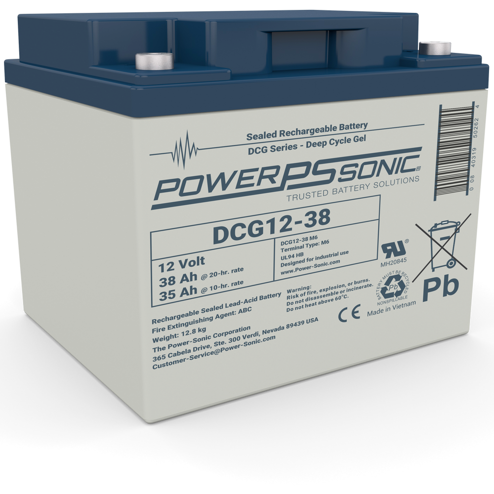 Power-Sonic DCG12-38 12V 38Ah Deep Cycle Gel Battery for Mobility