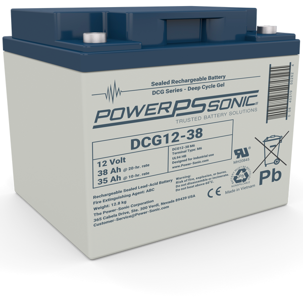 Power-Sonic DCG12-38 12V 38Ah Deep Cycle Gel Battery for Mobility