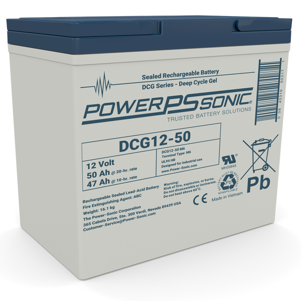 Power-Sonic DCG12-50 12V 50Ah Sealed Deep Cycle Gel Battery