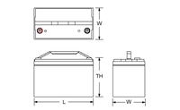 Technical drawing of Power‑Sonic PDC‑121250 12V 125Ah deep cycle AGM rechargeable battery 