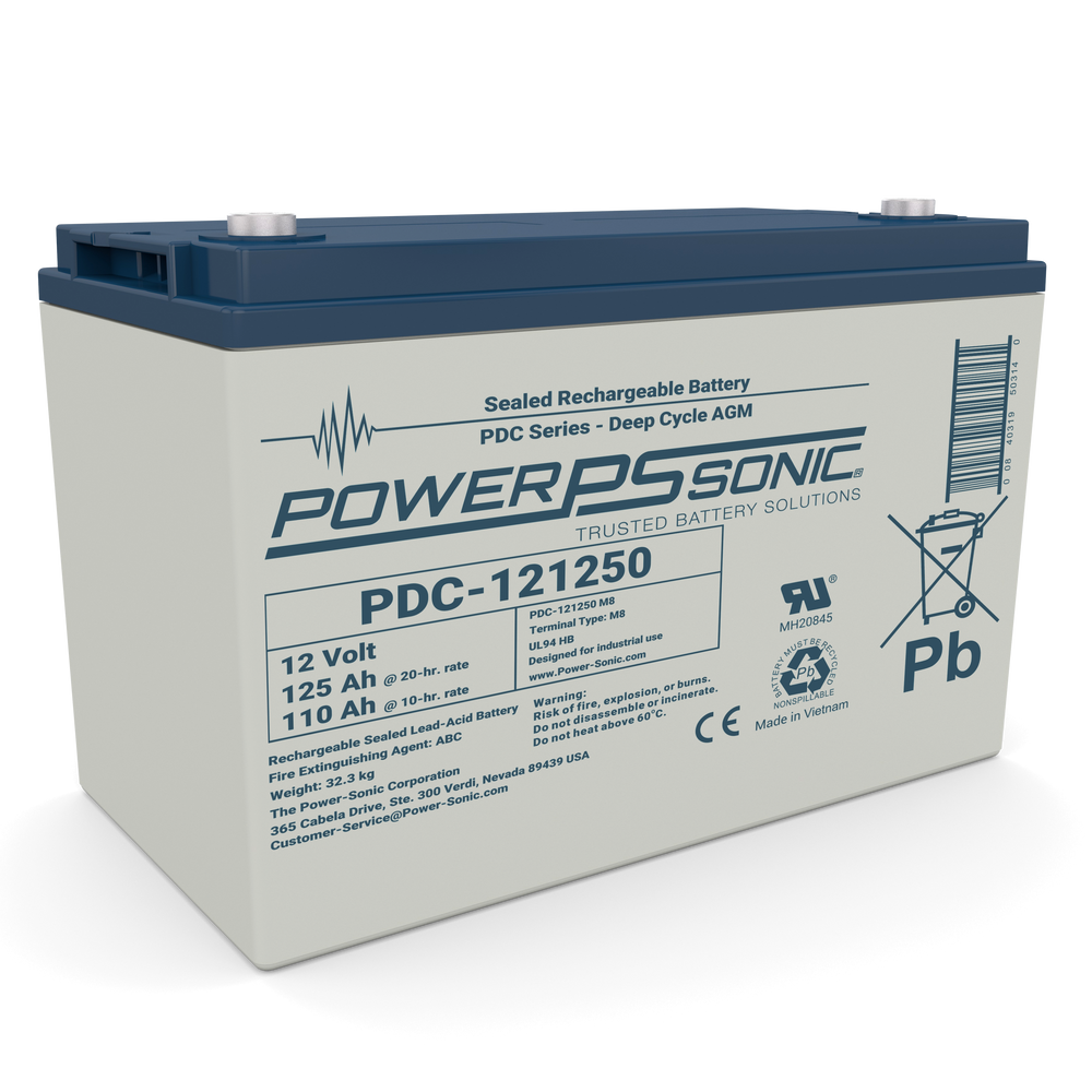Power Sonic PDC-121250 Deep Cycle 12V 125Ah AGM Rechargeable Battery