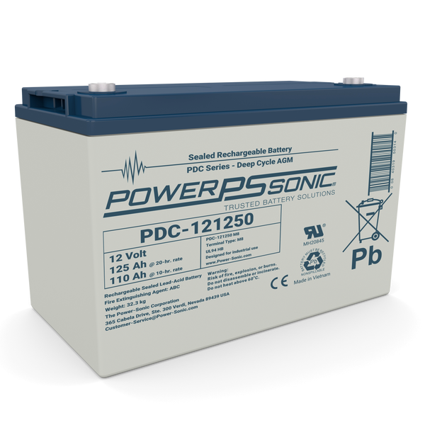 Power Sonic PDC-121250 Deep Cycle 12V 125Ah AGM Rechargeable Battery