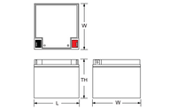 Technical drawing of Power‑Sonic PDC‑12260 12V 26Ah deep cycle AGM battery 