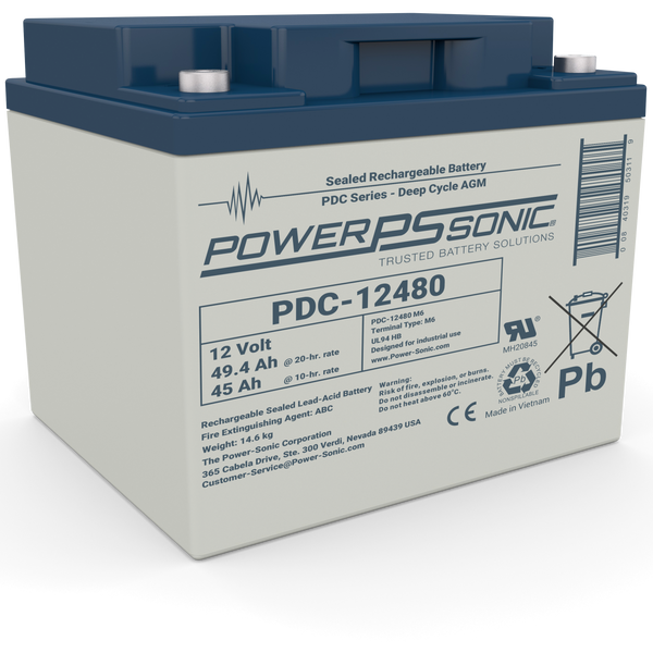 Power-Sonic PDC-12480 12V 48Ah Deep Cycle AGM Rechargeable Battery